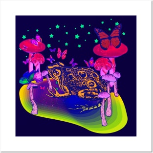 Psychedelic Frog, Magic Mushrooms, & Butterflies Tye Dye Posters and Art